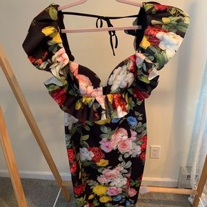 ASOS DESIGN Tall ruffle cupped pencil midi dress in floral print